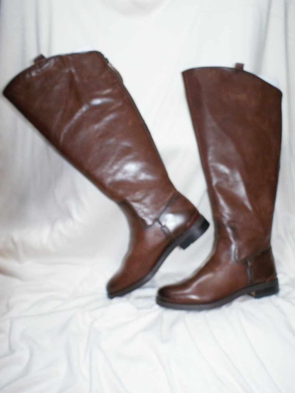 Franco Sarto Cognac Brown Wide Calf Leather Riding Boots - 8 - BRAND NEW